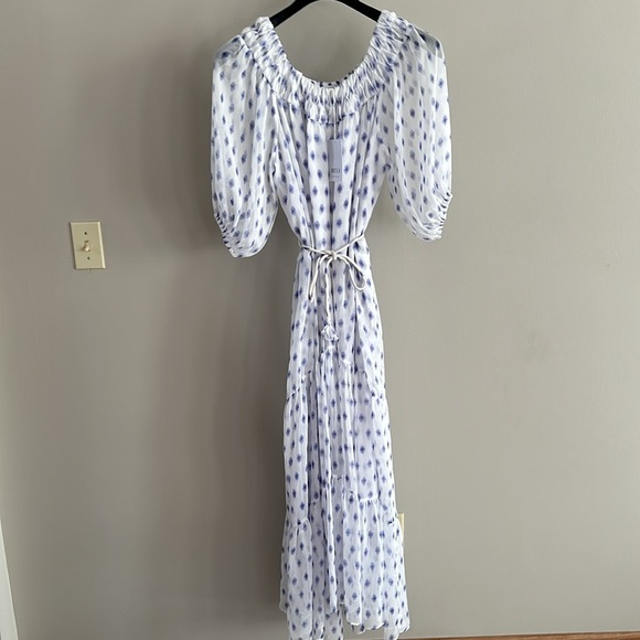 NWT MISA Artemis Off-the-shoulder Belted Chiffon Dress In White Evil Eye - Picture 4 of 8